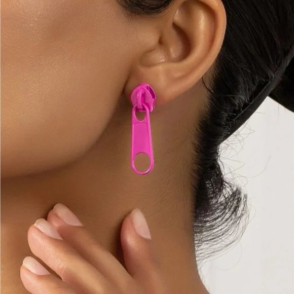 **NEW! RETRO ZIPPER Metal Stud EARRINGS - Emo Goth Punk Grunge - Picture 7 of 11